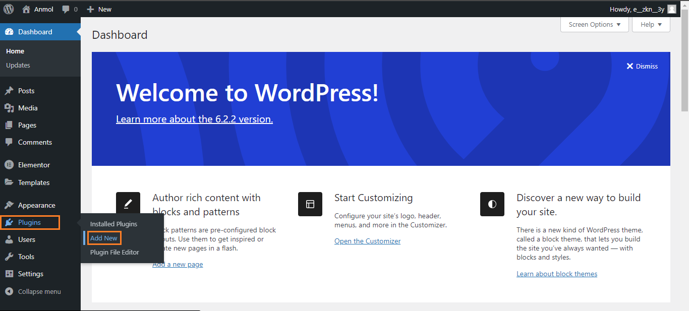 WordPress Dashboard
