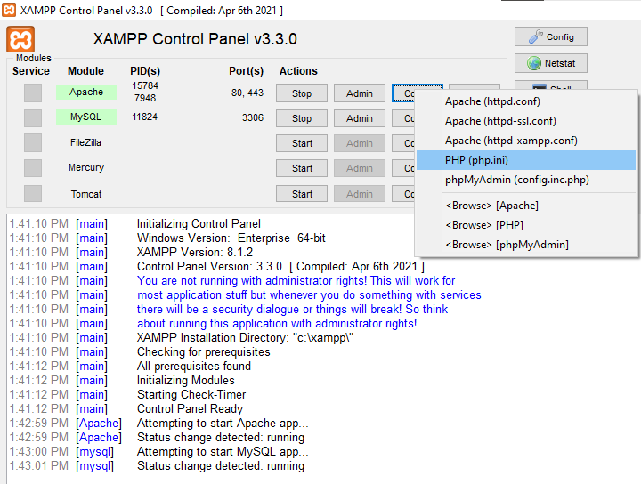 Magento on XAMPP - php.ini