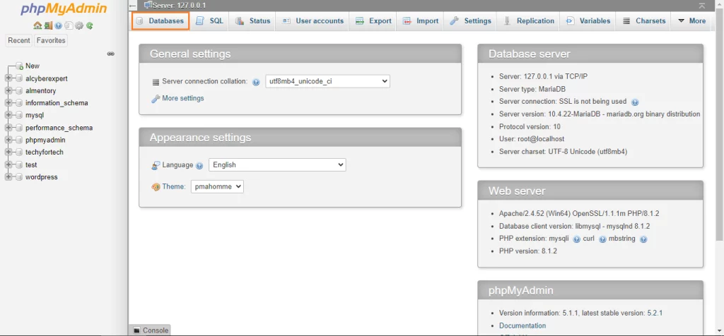 Create Database with phpMyAdmin