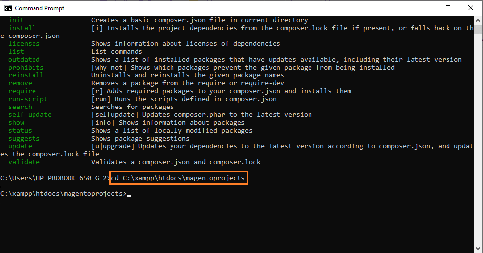Navigate to Magento 2 Projects Directory