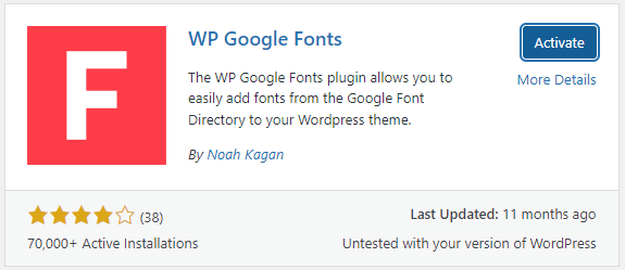 WP Google Fonts Activation