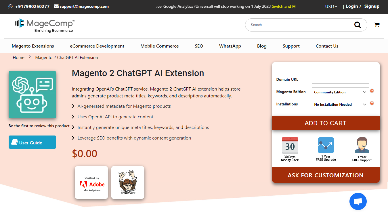 Magento 2 ChatGPT AI Extension by MageComp