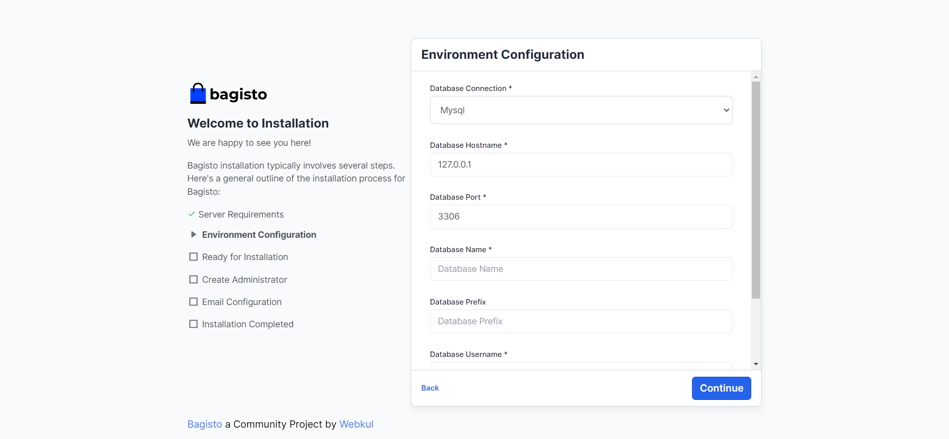 Laravel Ecommerce Website - Bagisto Environment Configuration