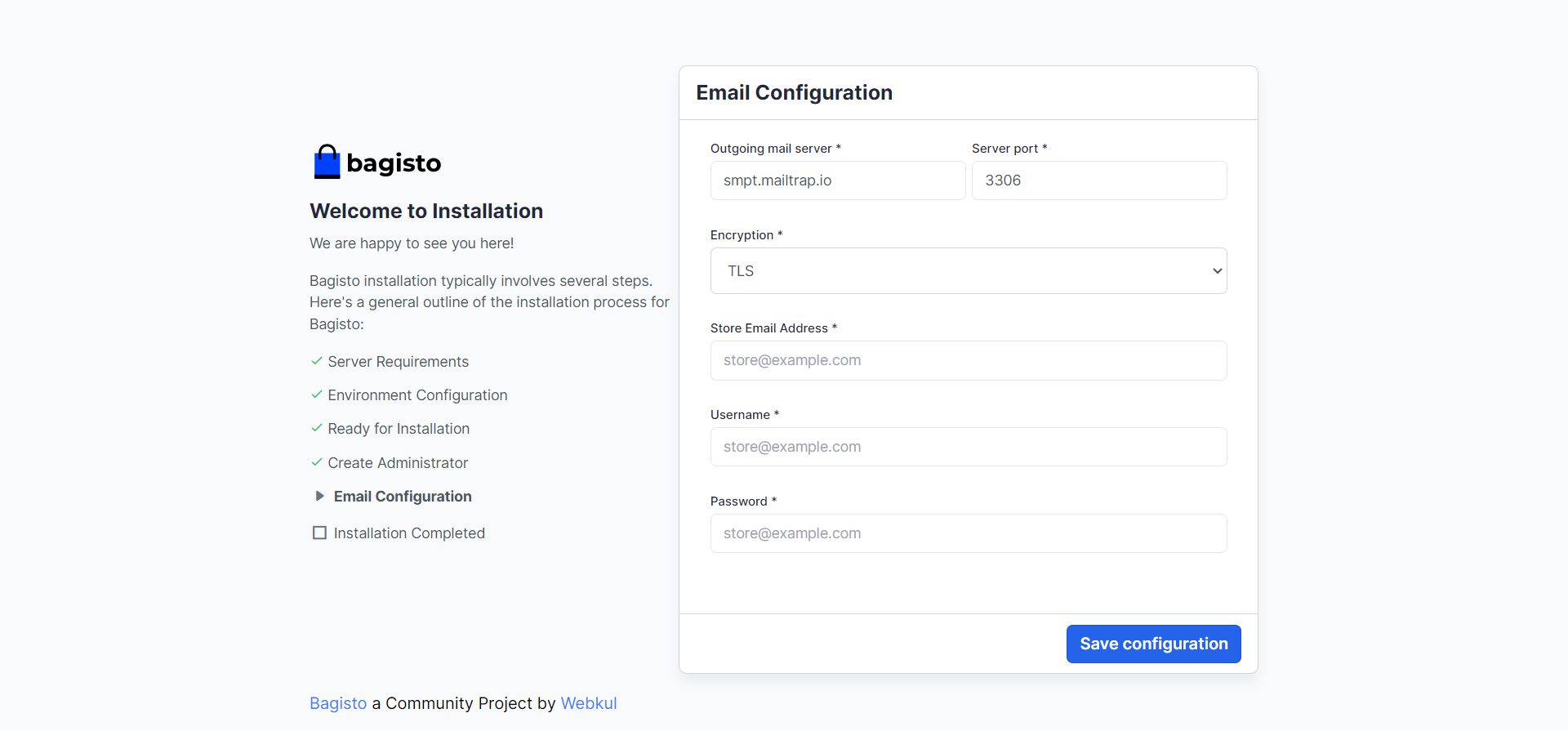 Laravel Ecommerce Website - Bagisto Email Configuration