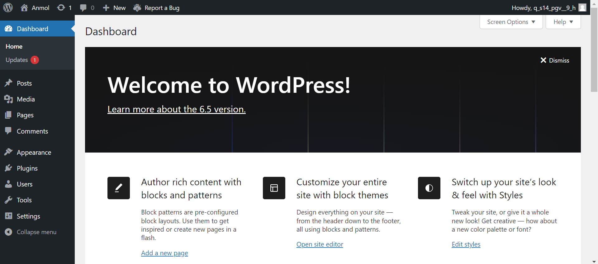 WordPress 6.5 Dashboard
