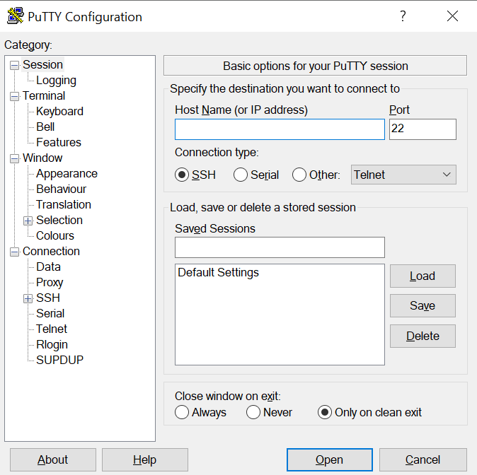Install ClassicPress on Cloud - PuTTY Configuration Screenshot