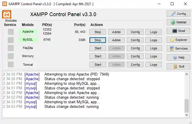 XAMPP Control Panel