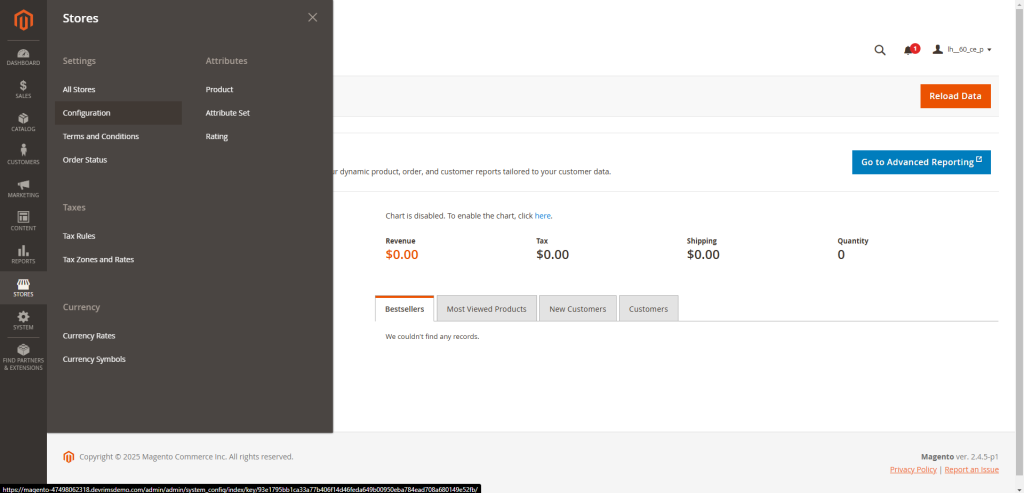 Stores Settings Configuration