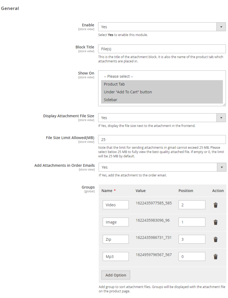 Attachment File General Settings