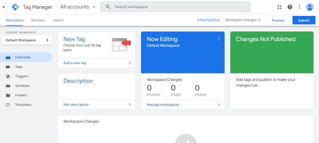 Google Tag Manager - Workspace Panel or Dashboard