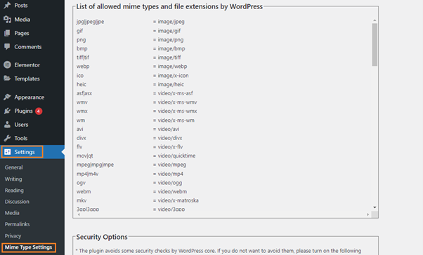 Mime Type Settings