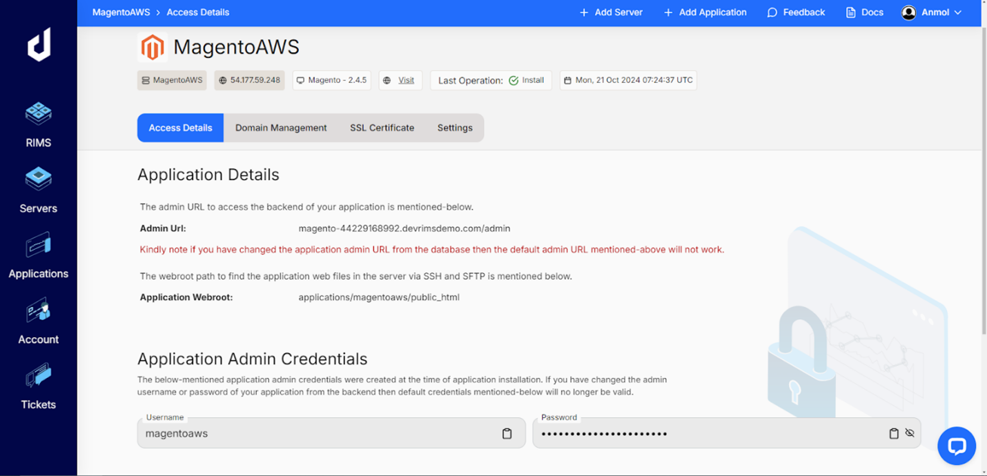 Magento Admin Details