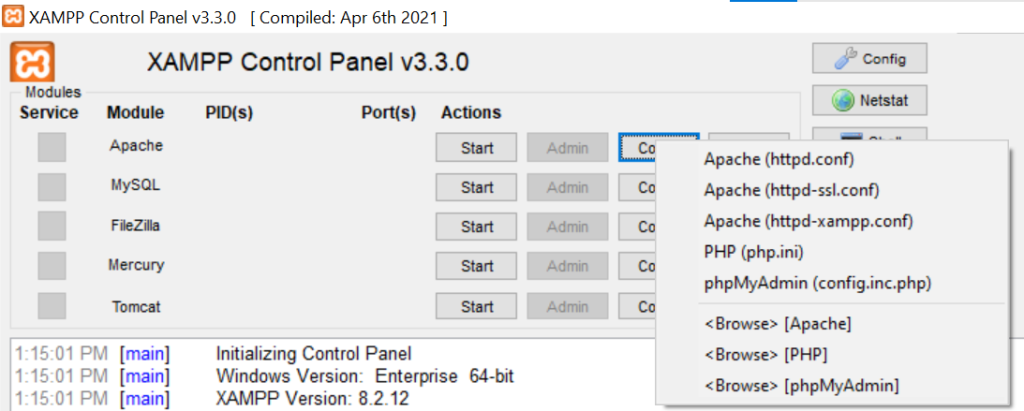Config files dropdown