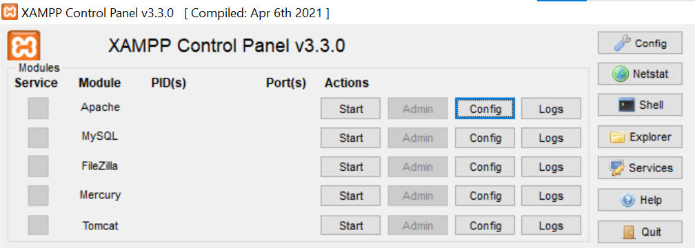 XAMPP Control Panel Apache Config