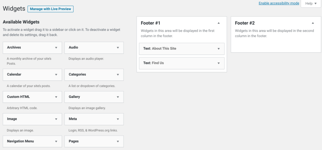 WordPress footer changes - step 1